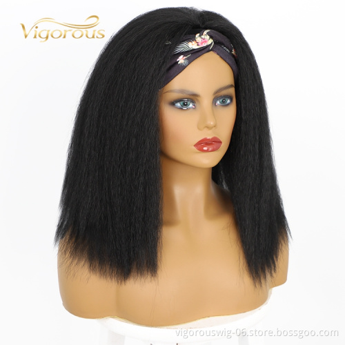 New Design Magic Adjustable Supplyier Custom African For Women Black Yaki Short Straight Headband Wig Straight